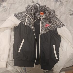 Nike Black and White Paneled Bomber Jacket with Pink Logo